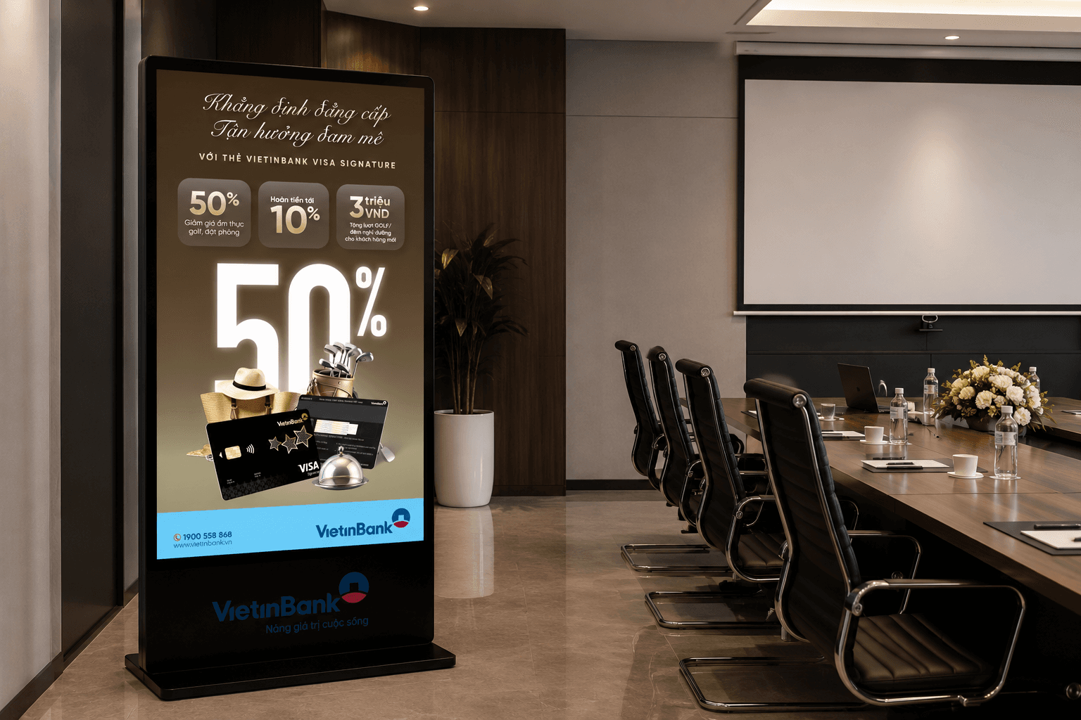 Standee Hushida tại phòng họp và hội nghị